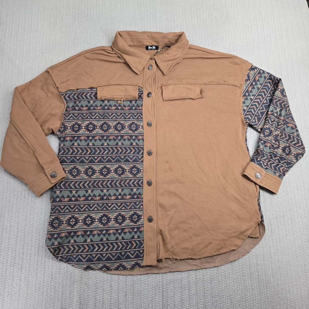 Miss Me Shirt Womens Large Brown Aztec Geometric Button Up Western Boho Tribal